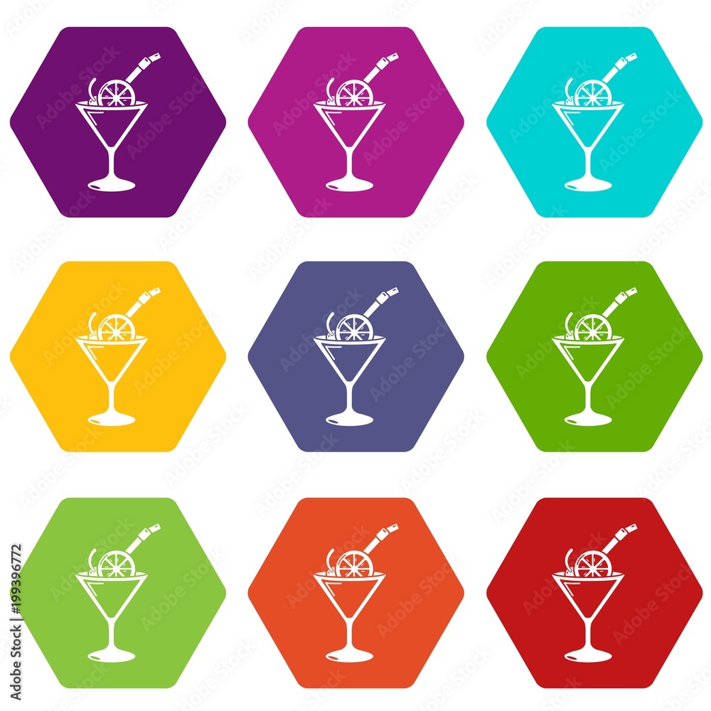 Cocktail icons set 9 vector Cocktail icons set 9 vector