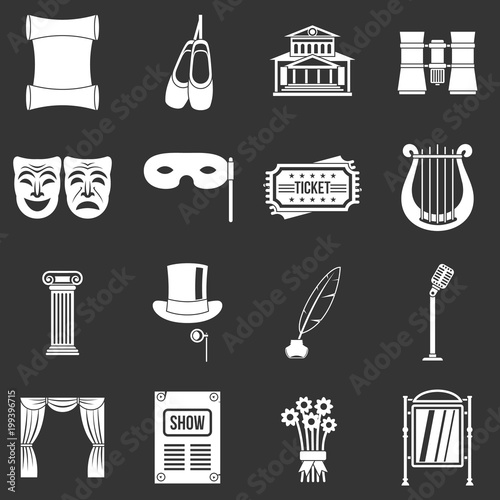 Theater icons set grey vector