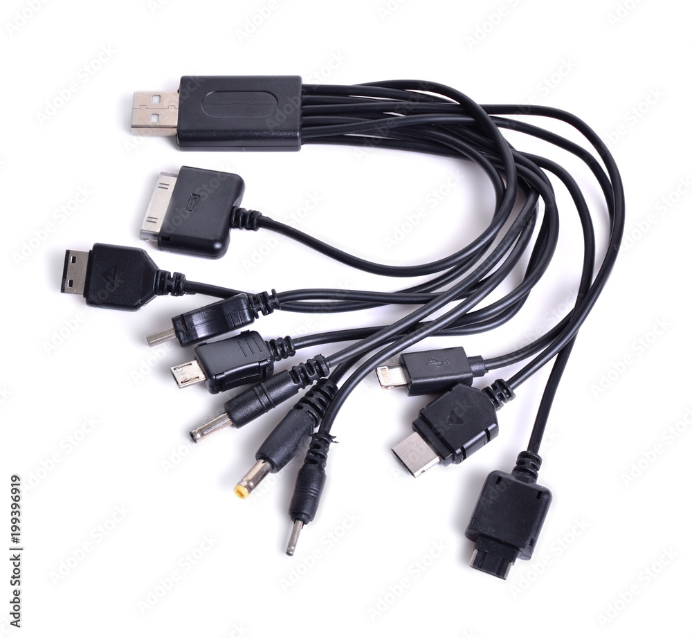 Adapter with different connector jacks. Isolated on white background. Adapter with different connector jacks. Isolated on white background.