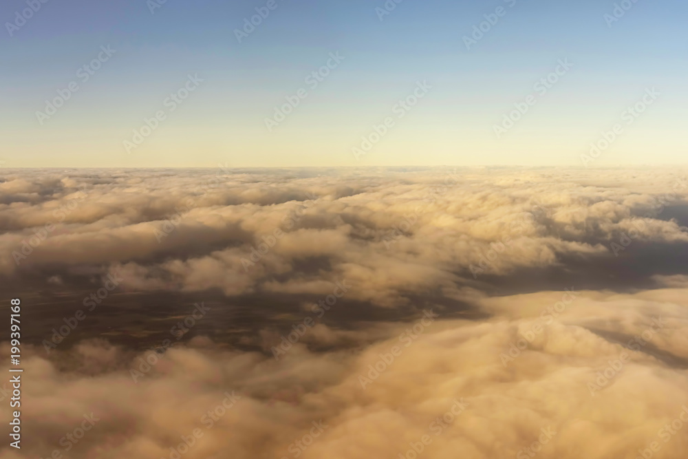 CCumulus clouds highlighted in the morning sun view from the air