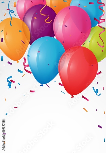 Colorful birthday balloon and confetti
