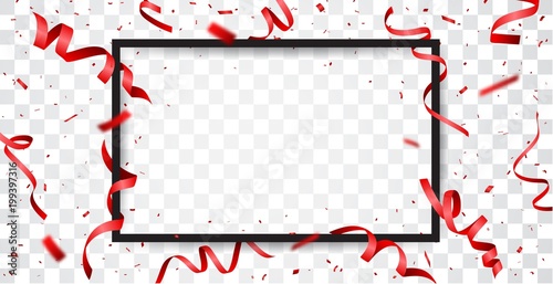 Red ribbon with confetti with space for text 