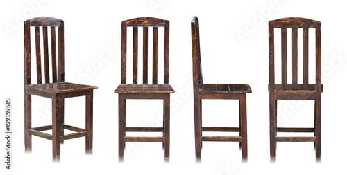 set of dark wooden chair isolated on white background