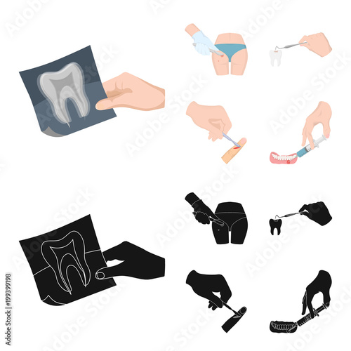 Tooth, X-ray, instrument, dentist and other web icon in cartoon,black style.surgeon, abscess, scalpel icons in set collection.