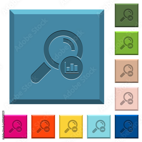 Search statistics engraved icons on edged square buttons