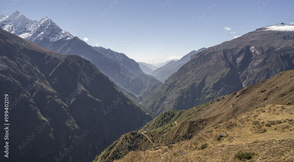 Dudh Kosi river Canyon in Himalayas - obrazy, fototapety, plakaty 