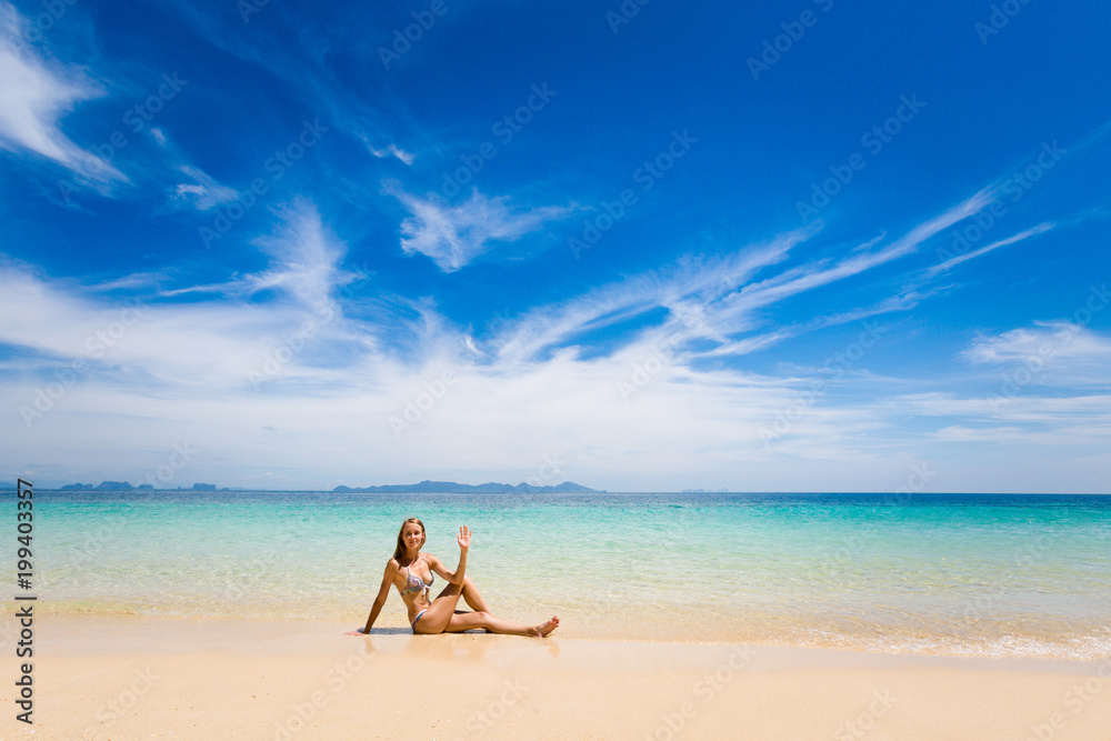Yoga on tropical thai beach