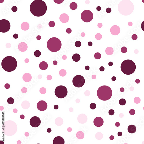 Colorful polka dots seamless pattern on white 22 background. Fascinating classic colorful polka dots textile pattern. Seamless scattered confetti fall chaotic decor. Abstract vector illustration.