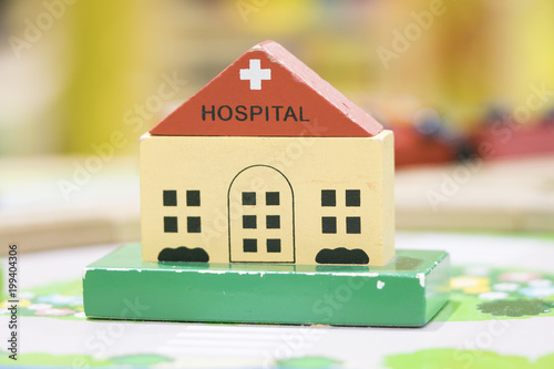 Hospital Wooden Toy Set Play set Educational toys for preschool indoor playground(selective focus)