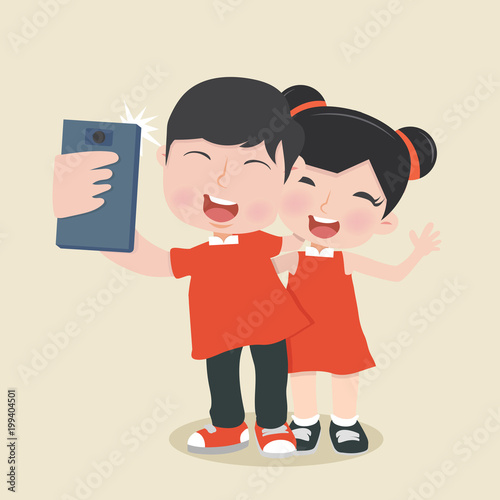 Camera selfie with couple