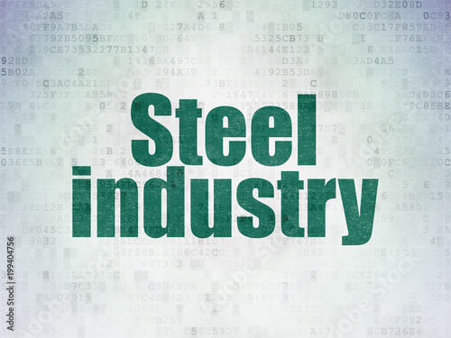 Industry concept: Painted green word Steel Industry on Digital Data Paper background