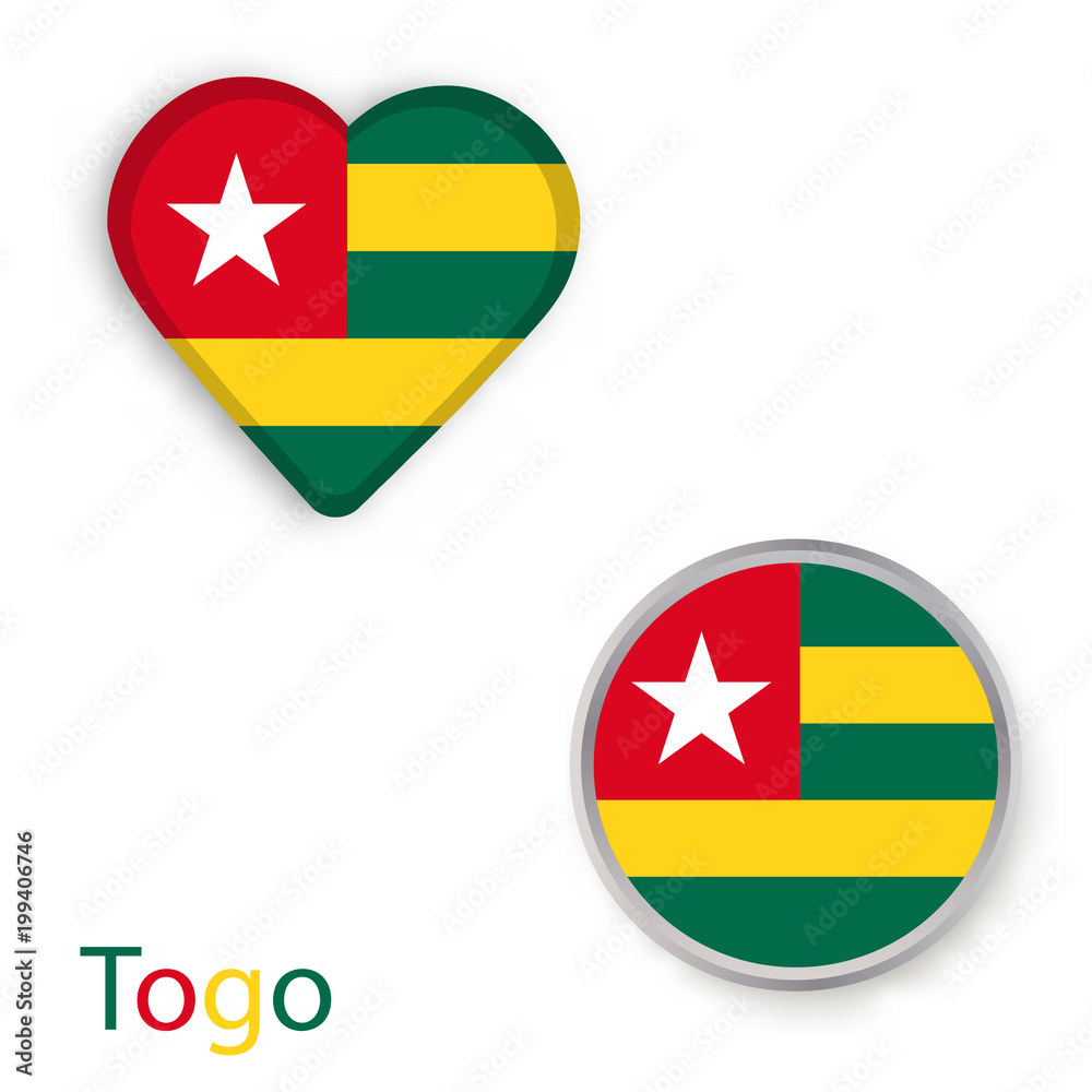 Heart and circle symbols with flag of Togolese Republic. Heart and circle symbols with flag of Togolese Republic.