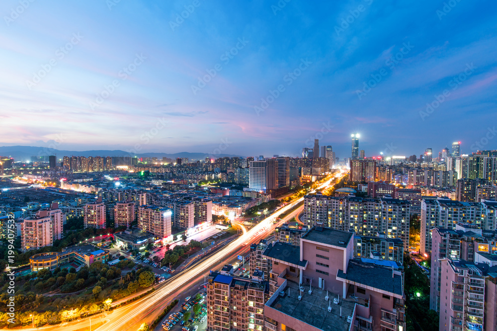 Sky night view of the city night, China Nanchang