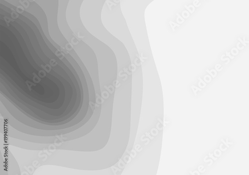 Abstract grey and white topographic contours lines of mountains. Topography map art curve line drawing background with copy space. Paper layer vector illustration.