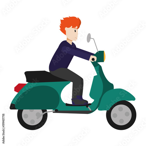 man with haistyle and clothes ride motorcycle
