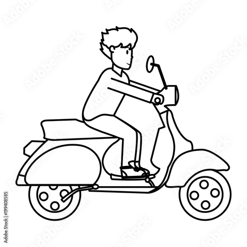 line man with haistyle and clothes ride motorcycle