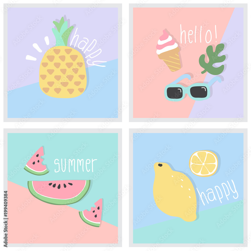 Summer Greeting card,Fruit,Doodle,Design Element