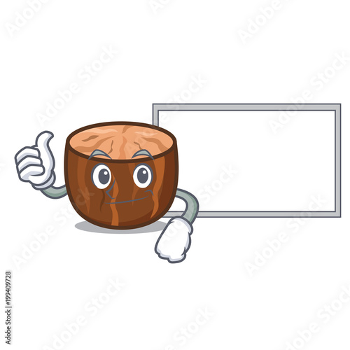 Thumbs up with board nutmeg character cartoon style