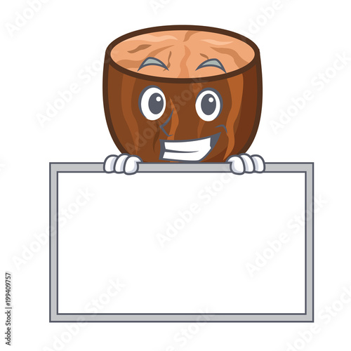Grinning with board nutmeg character cartoon style