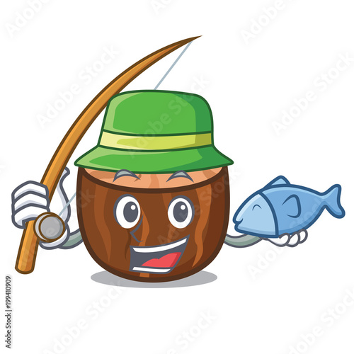 Fishing nutmeg mascot cartoon style