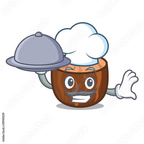 Chef with food nutmeg mascot cartoon style