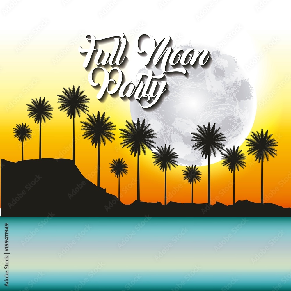 full moon party summer palms yellow skyline vector illustration