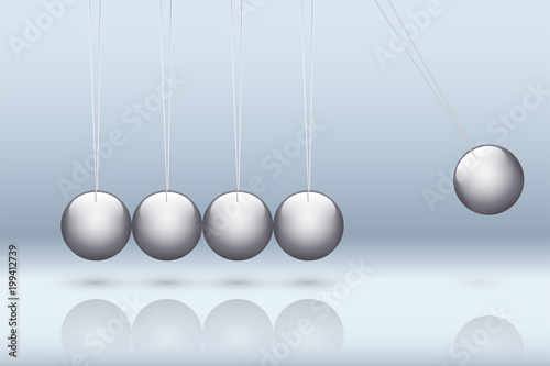 Classic newton cradle with metallic ball. Concept of pendulum in business. Vector Illustration
