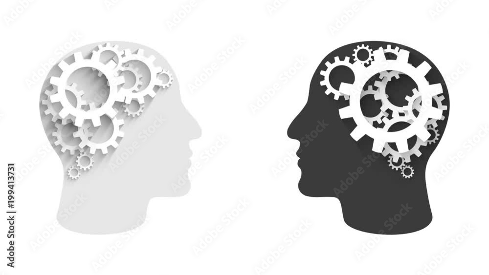 technology concept human head with brain cog wheels technology concept human head with brain cog wheels