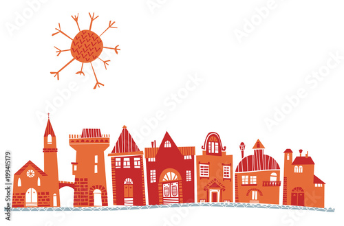 medieval town fairy tale  cartoon style vector 
