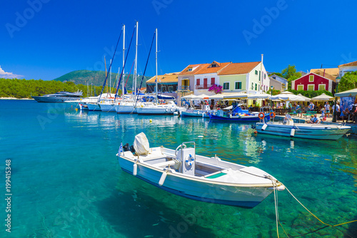 Fiskardo village and harbor on Kefalonia Ionian island, Greece.