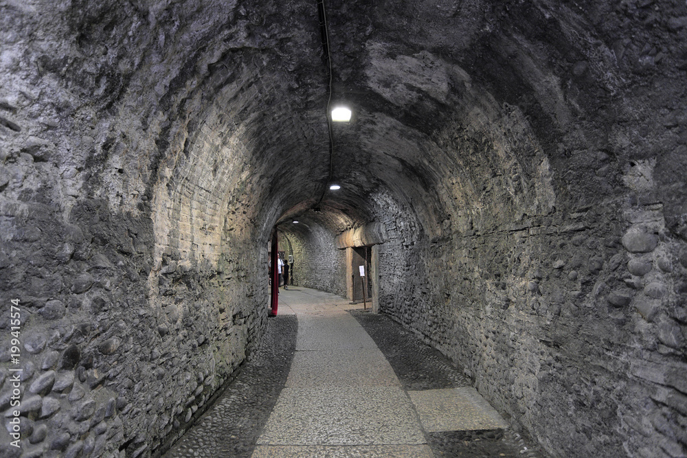 Obraz premium Verona, Italy - historic city center - ancient Roman Arena, Amphitheater underground tunnels and walls with arches