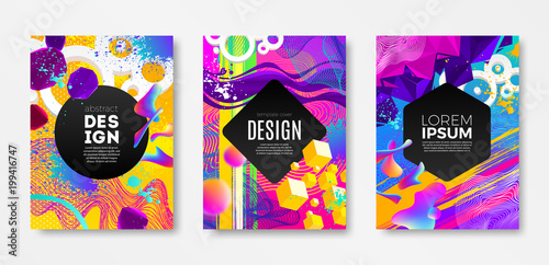 Fototapeta Naklejka Na Ścianę i Meble -  Set of cover design with abstract multicolored different shapes. Vector illustration template. Universal abstract design for covers, flyers, banners, greeting card, booklet and brochure.