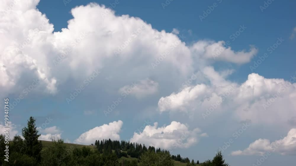 Running Clouds With Mountain Range and Trees Timelapse. Carpathian Mountains Landscape Running Clouds With Mountain Range and Trees Timelapse. Carpathian Mountains Landscape
