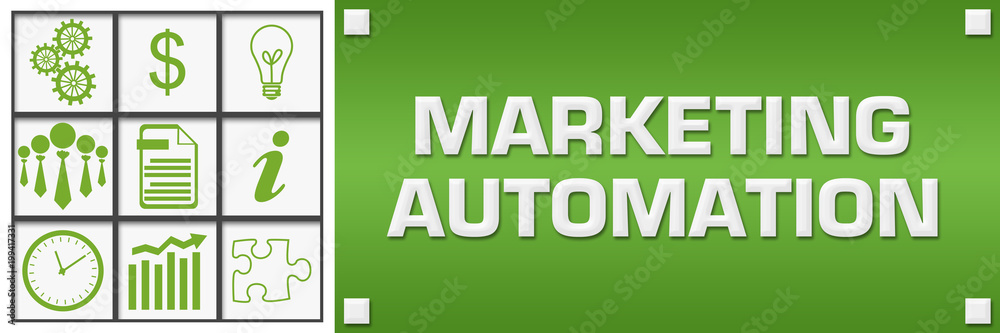 Marketing Automation Green Business Symbols Grid Left Marketing Automation Green Business Symbols Grid Left
