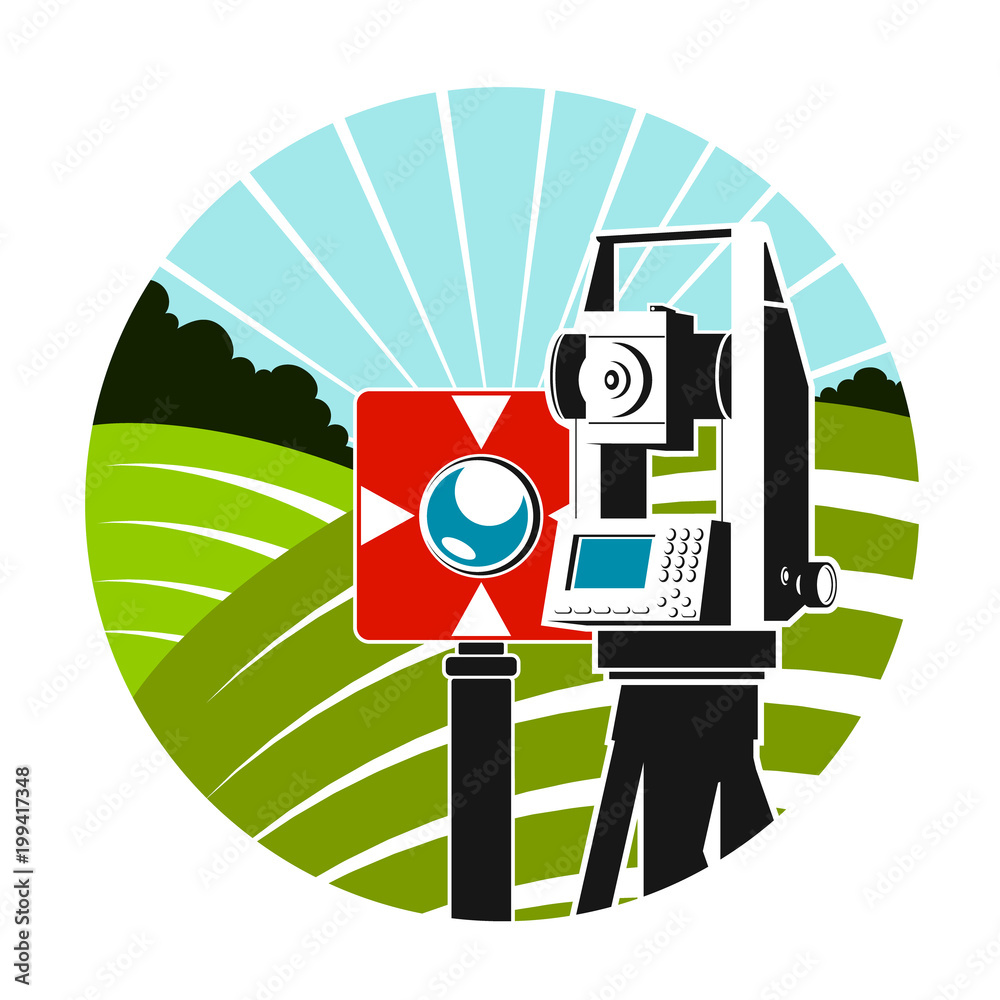 honey Painstaking income Geodetic instruments and green fields symbol Stock Vector | Adobe Stock