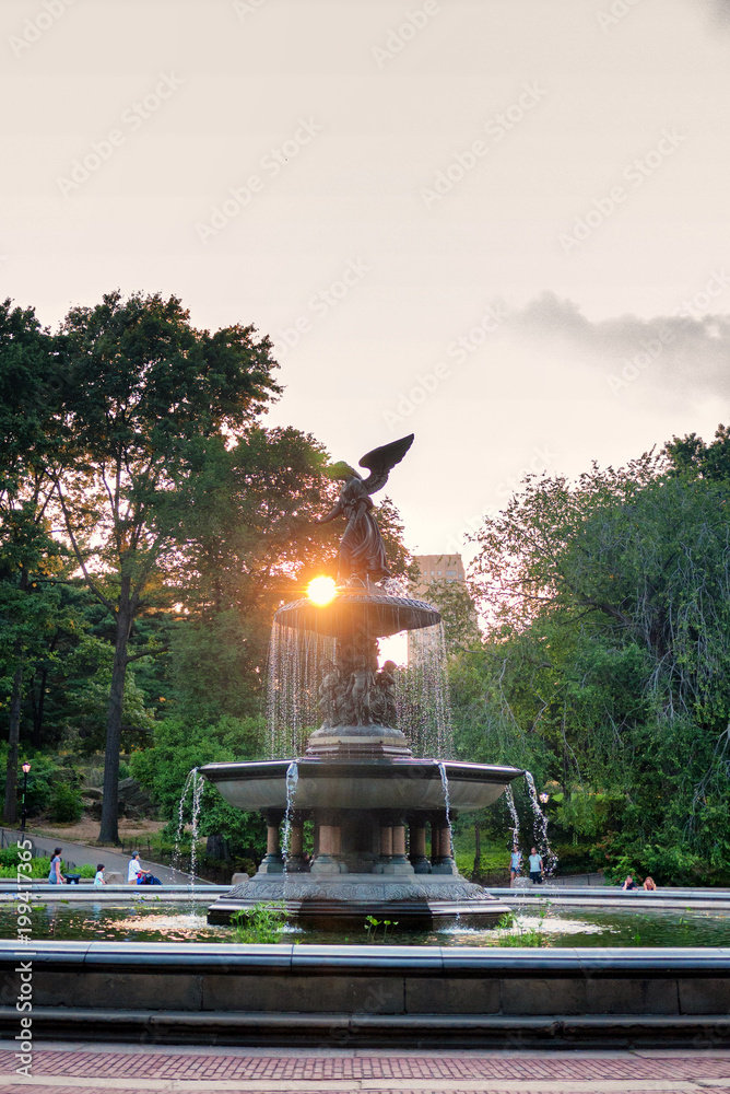 Bethesda Pool and its famous statue in Central Park in New York City on