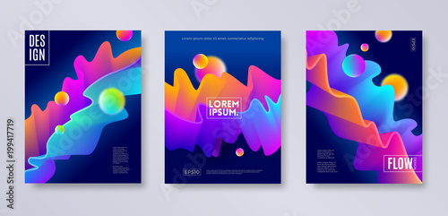 Set of cover design with abstract multicolored flow shapes. Vector illustration template. Universal abstract design for covers, flyers, banners, greeting card, booklet and brochure.