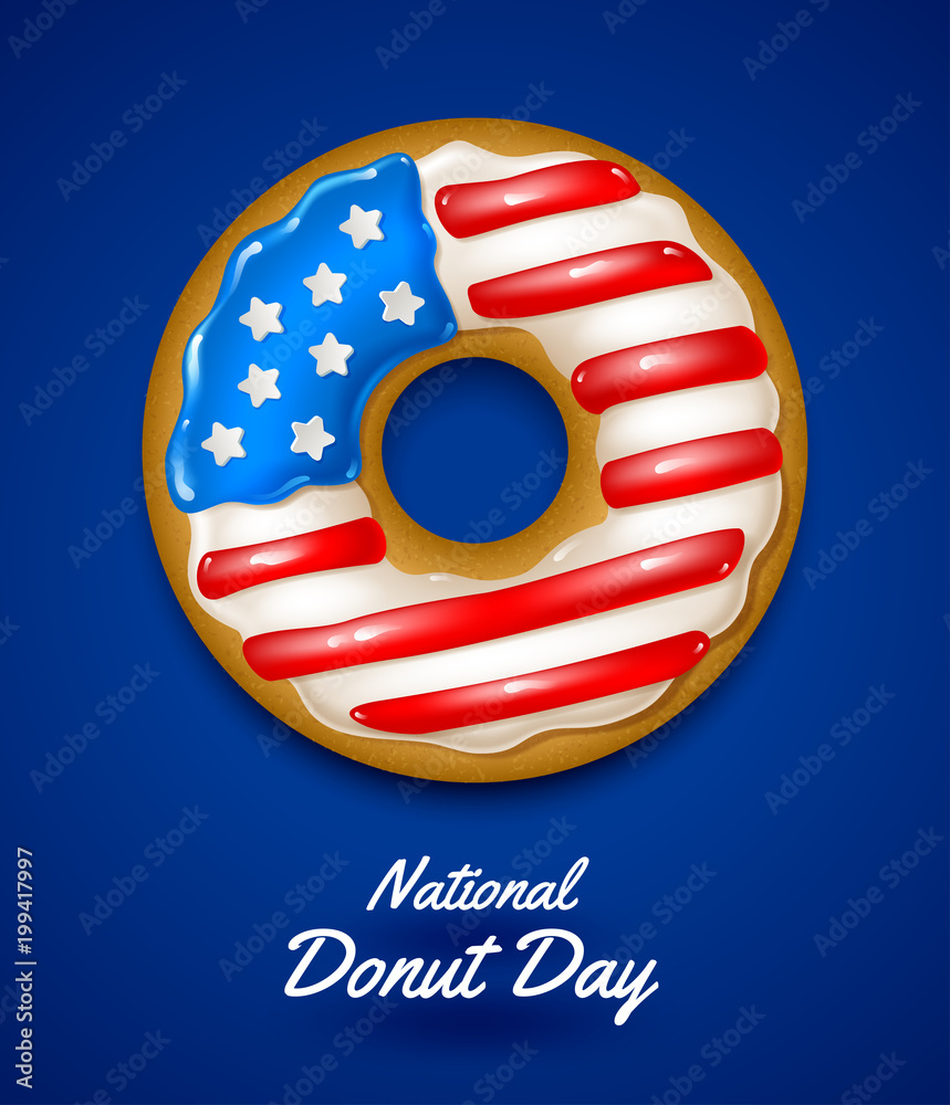 National donut day. Vector illustration. Donut glazed in the colors of