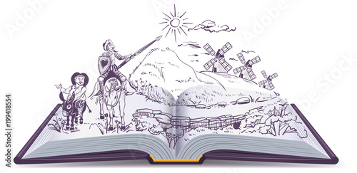 Don Quixote open book vector cartoon illustration photo