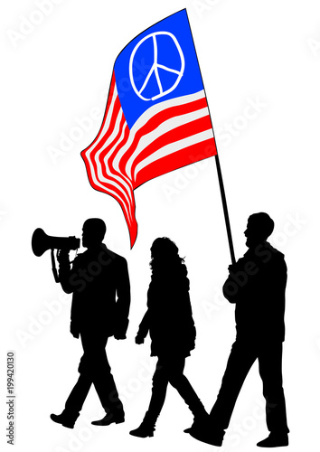 Young american school people with banner on white background