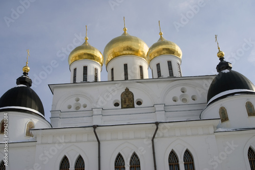 Kremlin in Dmitrov town, Moscow region, Russia. Famous historic town, popular landmark. Color winter photo.