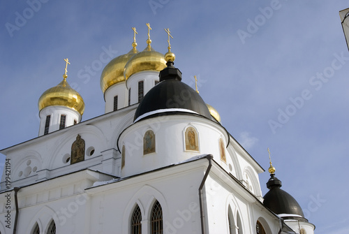 Kremlin in Dmitrov town, Moscow region, Russia. Famous historic town, popular landmark. Color winter photo.