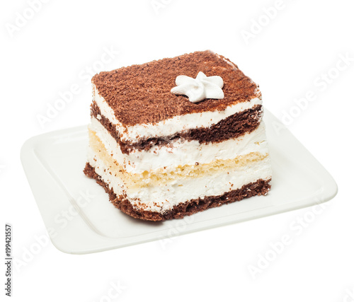 Tiramisu Cake Isolated on White Background