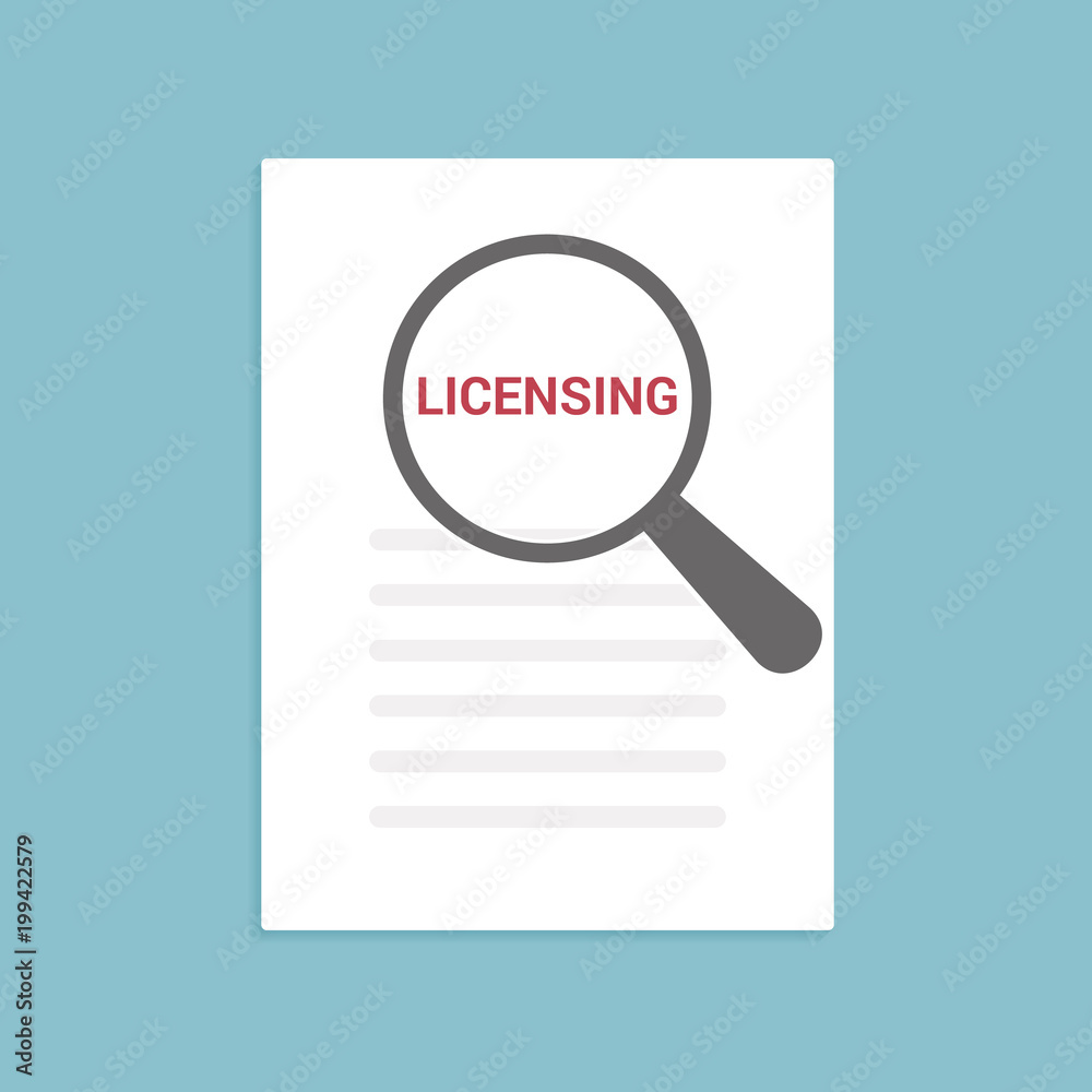 Law Concept: Magnifying Optical Glass With Words Licensing Law Concept: Magnifying Optical Glass With Words Licensing