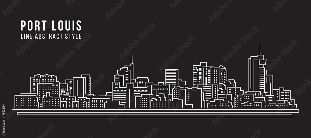 Cityscape Building Line art Vector Illustration design - Port Louis city