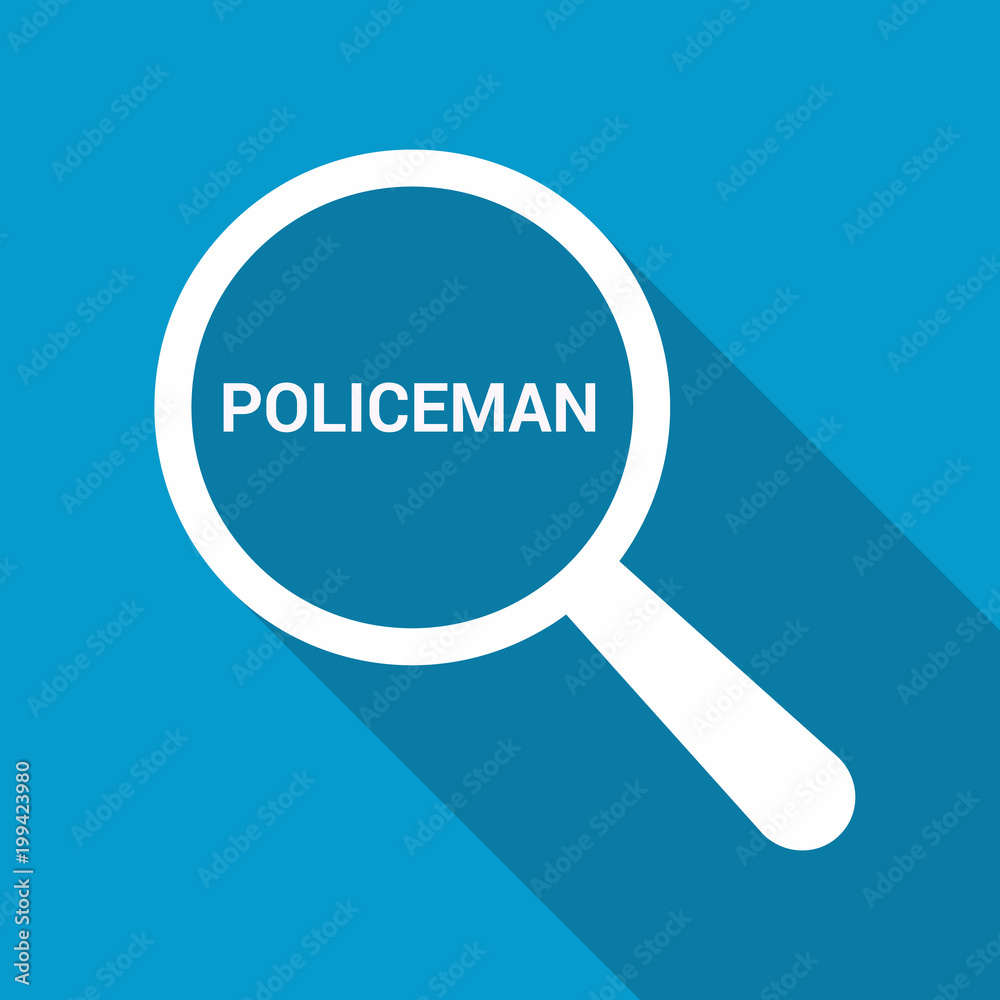 Law Concept: Magnifying Optical Glass With Words Policeman Law Concept: Magnifying Optical Glass With Words Policeman