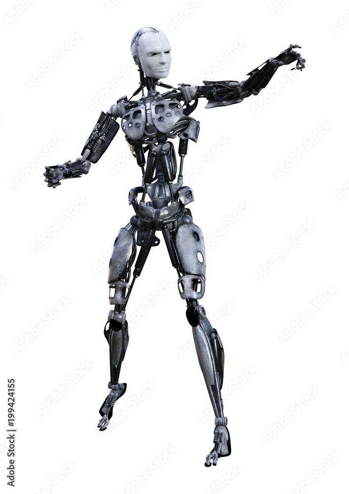 3D Rendering Male Robot on White