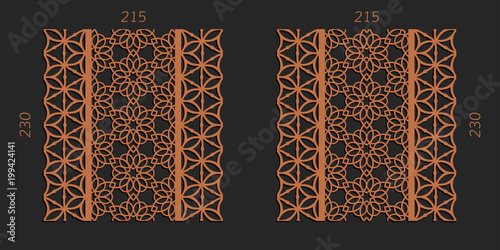 Laser cutting set. Woodcut vector trellis panels. Plywood lasercut floral design. Striped seamless patterns for printing, engraving, paper cut. Stencil lattice ornaments.