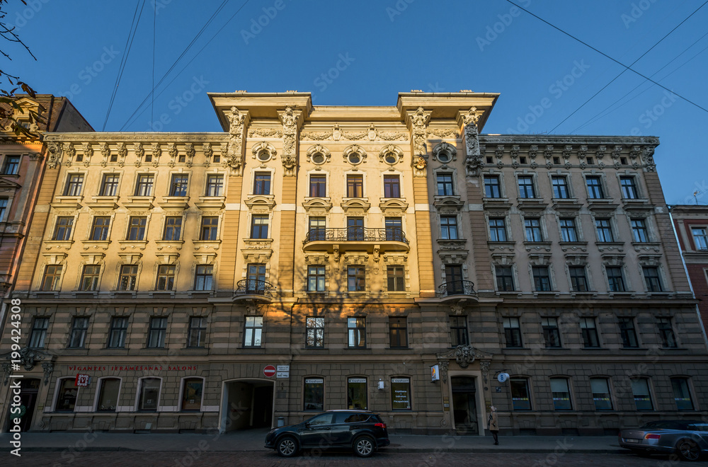Naklejka premium Riga, Latvia historical apartment buildings from the beginning of 20th century