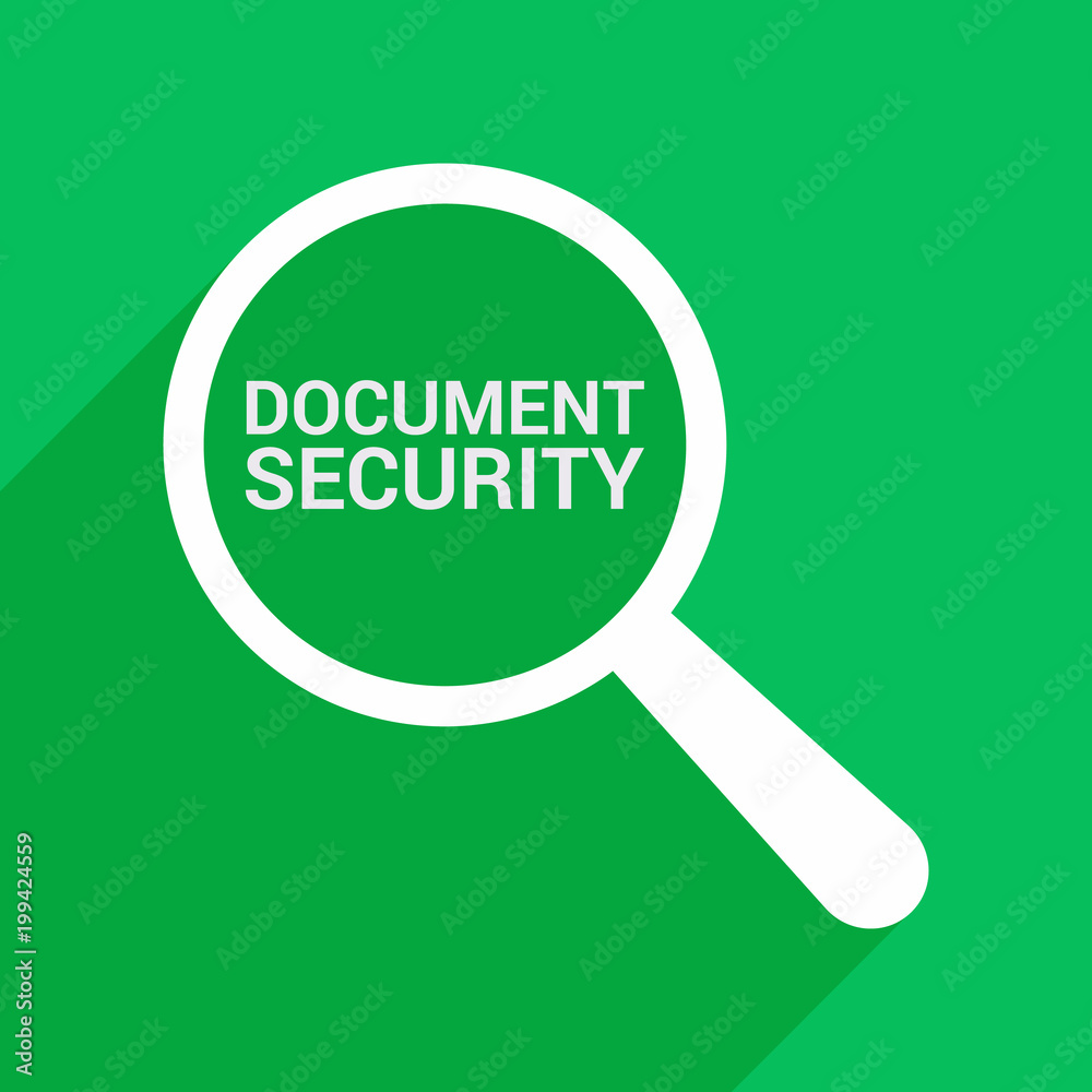 Security Concept: Magnifying Optical Glass With Words Document Security Security Concept: Magnifying Optical Glass With Words Document Security